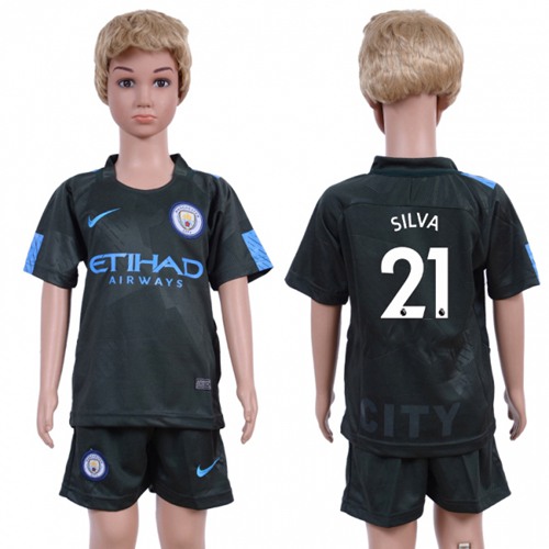 Manchester City #21 Silva Sec Away Kid Soccer Club Jersey - Click Image to Close